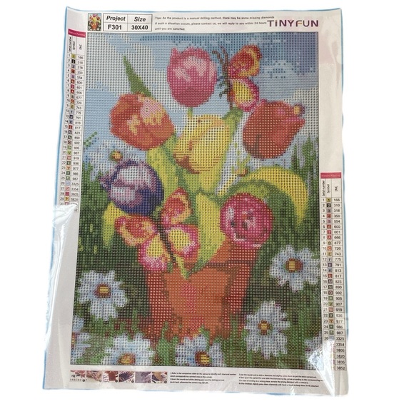 Diamond Painting Kit 30x40cm Tulips Butterflies Daisies DIY Round Drill - Picture 2 of 9